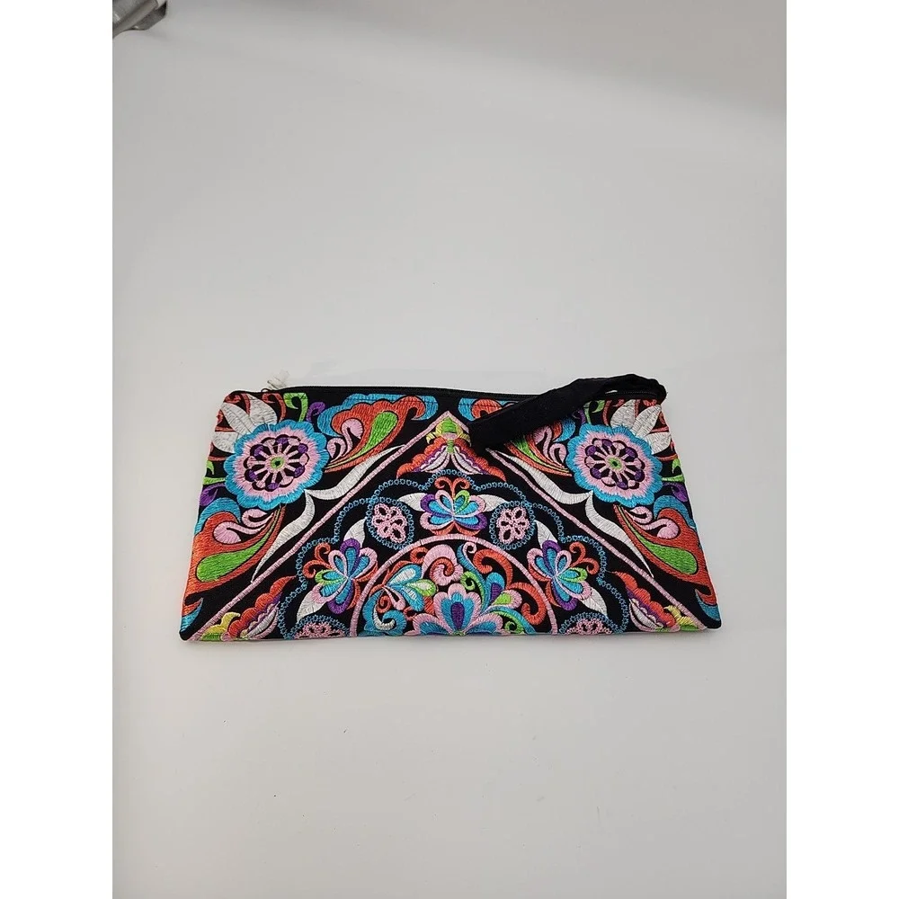 NWT fair trade Handmade embroidered wristlet floral‎ clutch bag - Picture 7 of 7